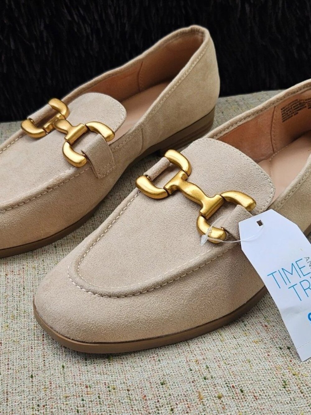 Time and Tru Women Shoes Tan Fabric Suede Vegan Upper Loafer SlipOn Size 9.5 NWT